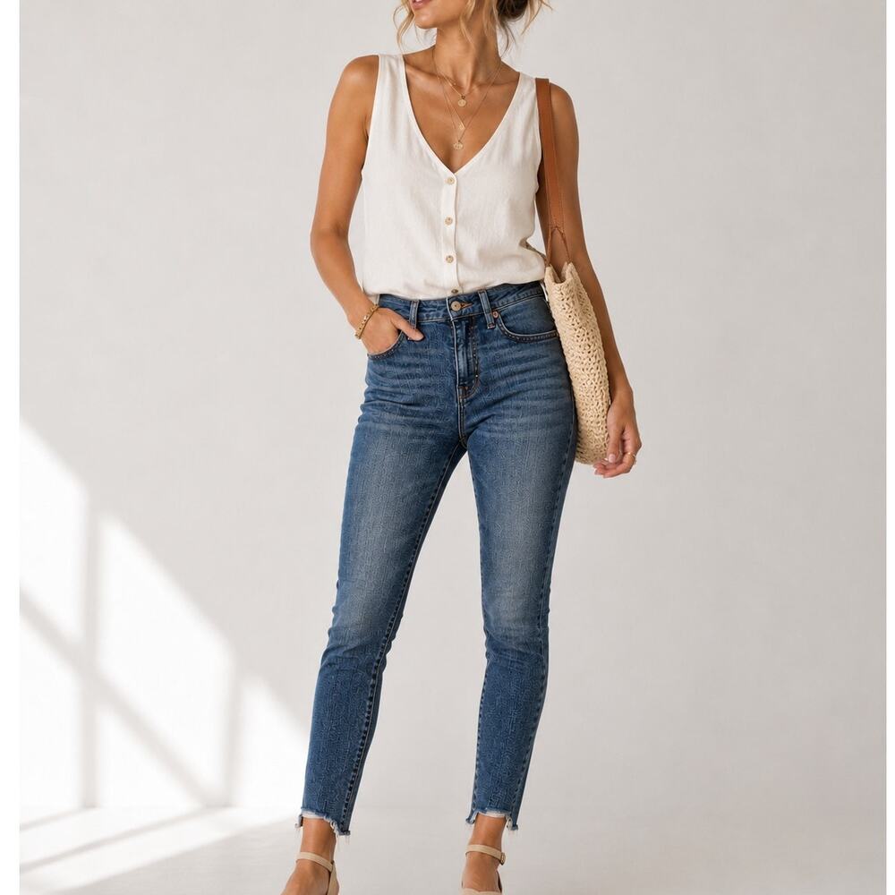 Madewell Blue 9 In Medium Wash High Rise Jeans Womens 25 Blue Raw Hem Skinny